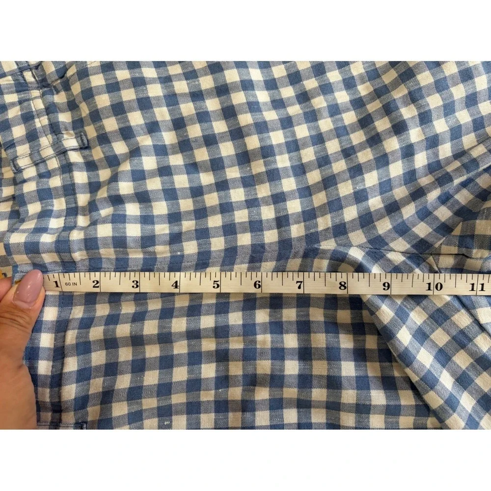 J Jill Love Linen Blue Gingham 100% Linen Top & Pants Set Womens M Coastal Lux